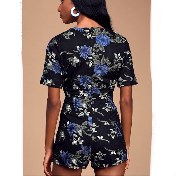 Lulus Midnight Rendezvous Black Floral Embroidered Romper - Picture 8 of 9